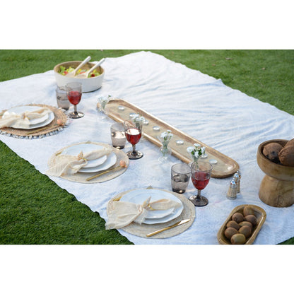 Beige wicker and steel salt and pepper set