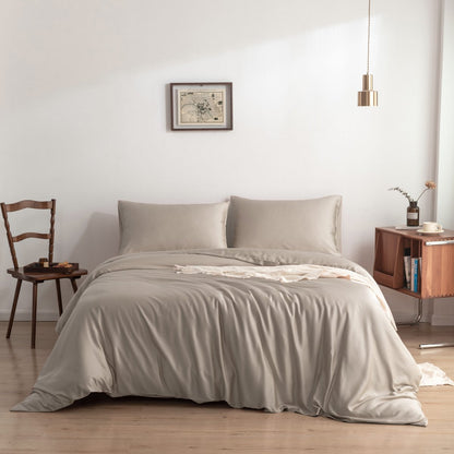 Bamboo duvet cover 140×220 cm, soft taupe with buttons