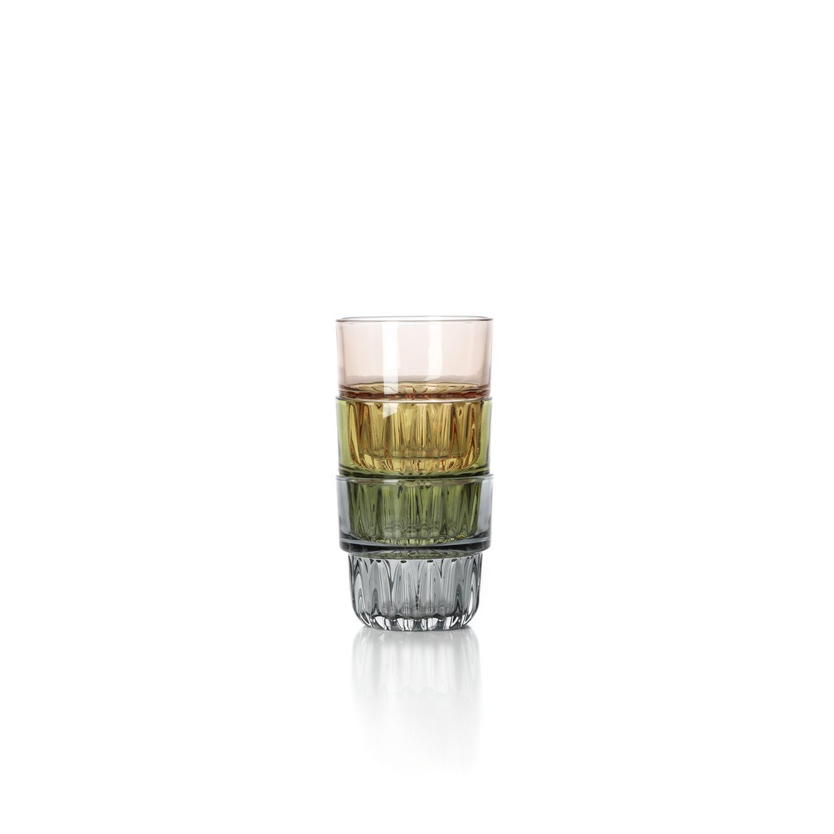 Handmade green glass tumbler - faceted