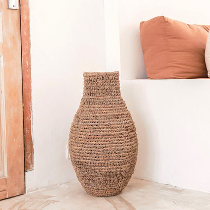 Vase SAKRA af bananfiber, raffia og jute - beige, brun og grøn