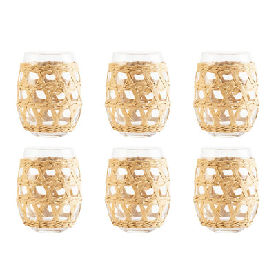 Vandglas i glas med rattan 12,5 cm - sæt med 6