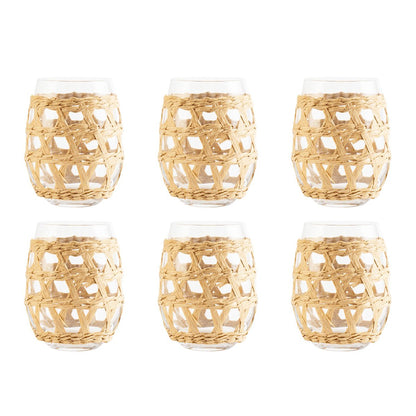 Glass water glasses with rattan 12.5cm - set of 6