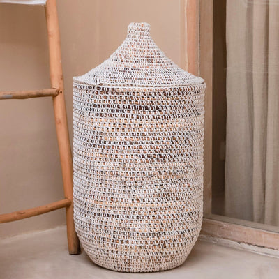 Vasketøjskurv af bananfiber med låg KAJA - 40 cm diameter