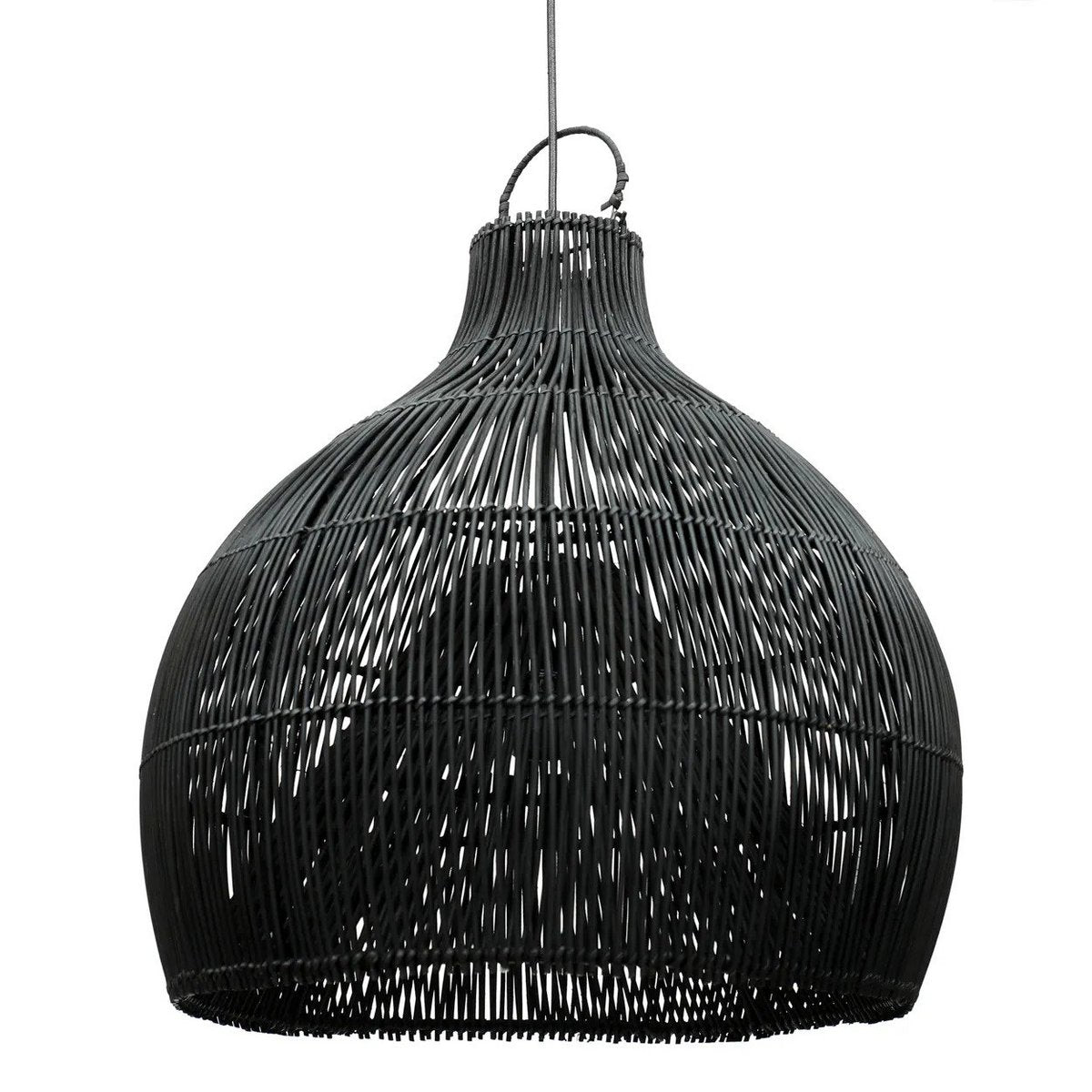 Sort pendelskærm af rattan, 50 cm - håndvævet