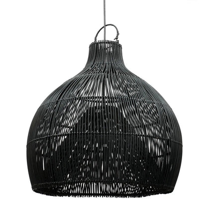 Sort pendelskærm af rattan, 50 cm - håndvævet