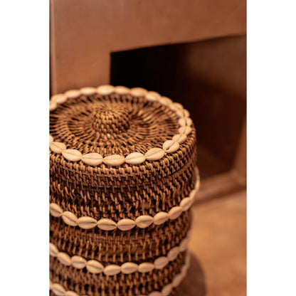 Shell storage bin, rattan - natural brown, handwoven