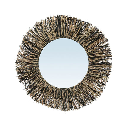 Raffia frynsespejl, rundt - 55 cm