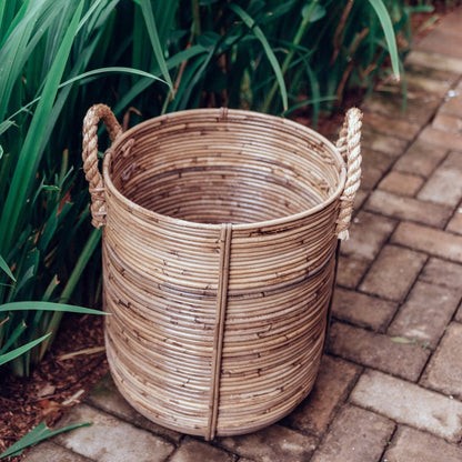 Rattan basket Otere Ø 40 cm – handwoven on Java with jute handles