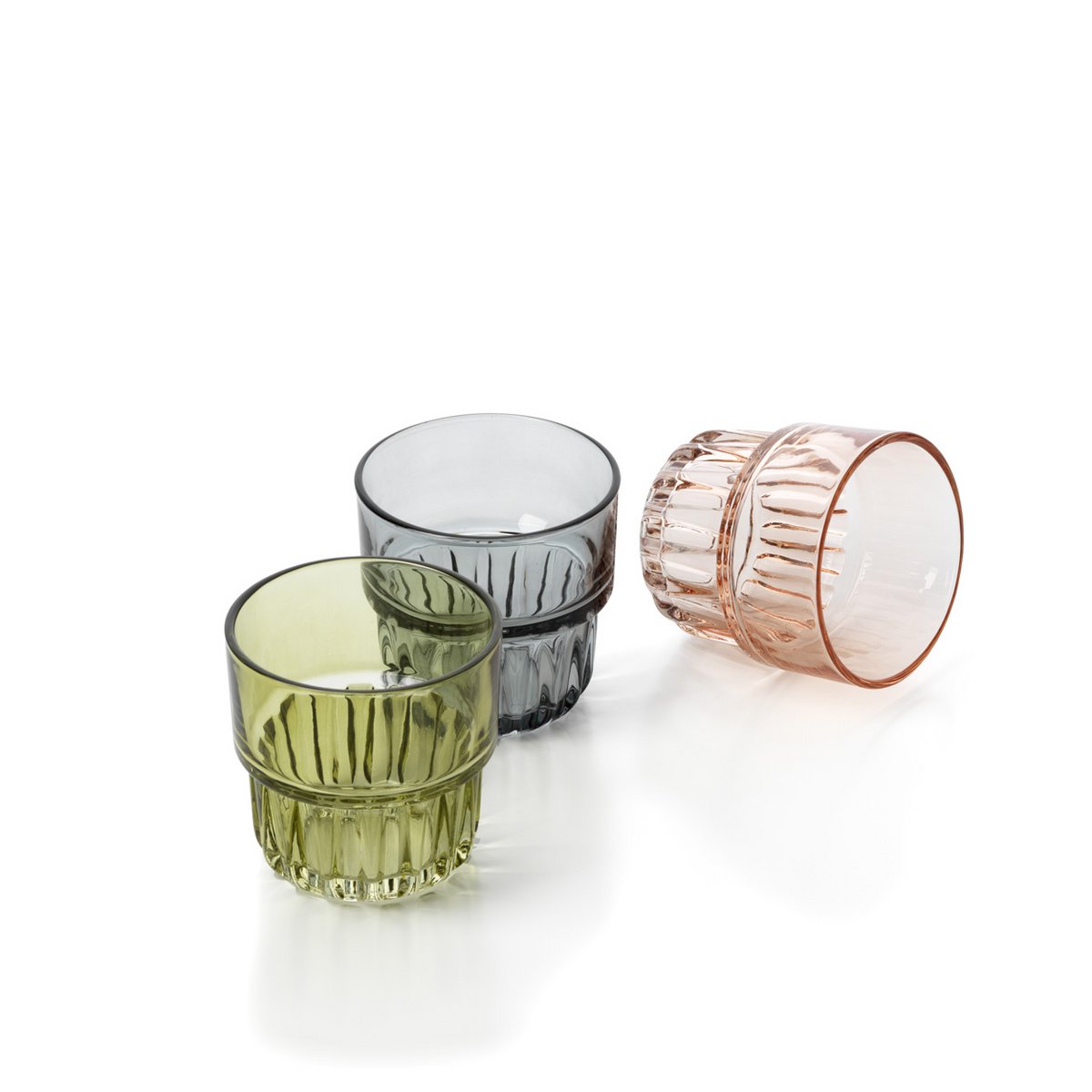 Handmade green glass tumbler - faceted