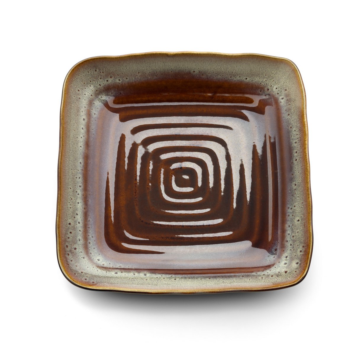 Keramisk firkantet tallerken 21 × 21 cm – Smoked Horizon, brun-grå