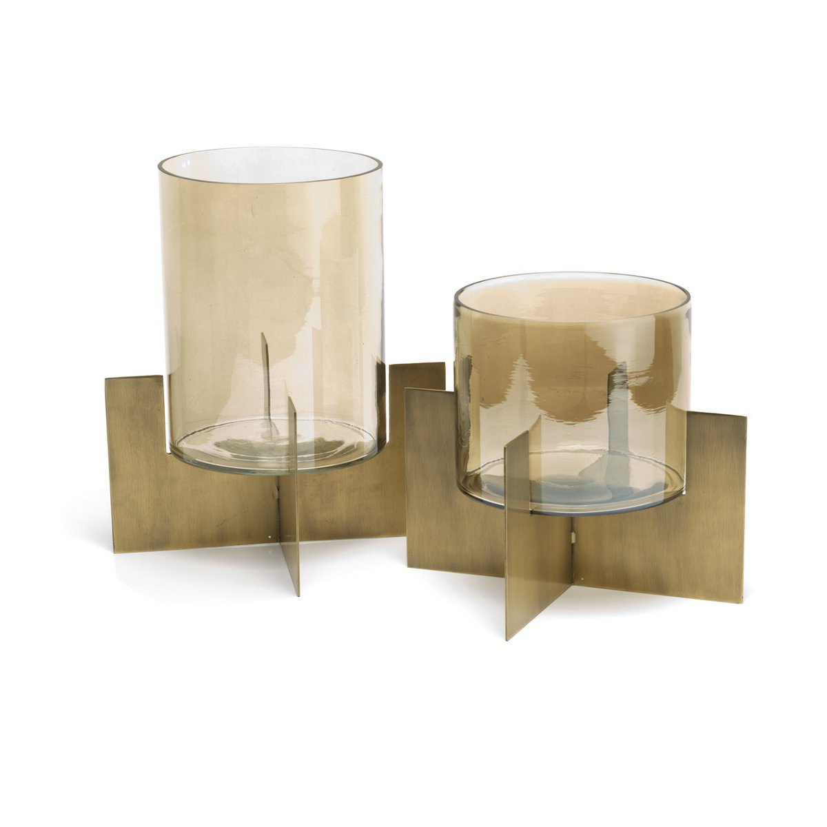 Hurricane X candle holder, brass & glass - low