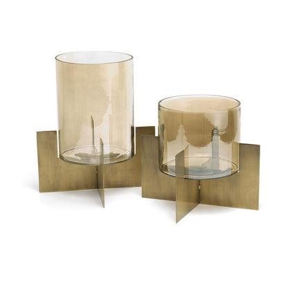 Hurricane X candle holder, brass & glass - low