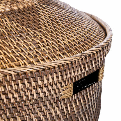 Opbevaringskurv i rattan, rund - naturlig brun, stor