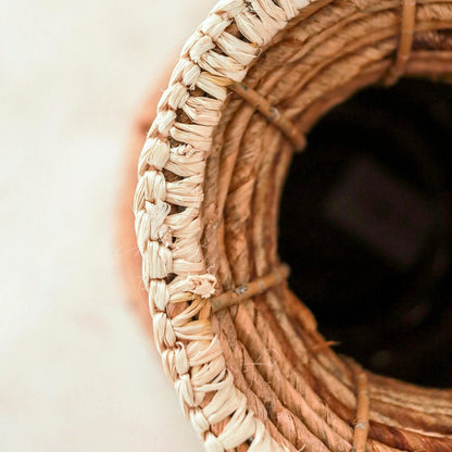 Vase Raffia & Metall TUMBAK - beige und braun