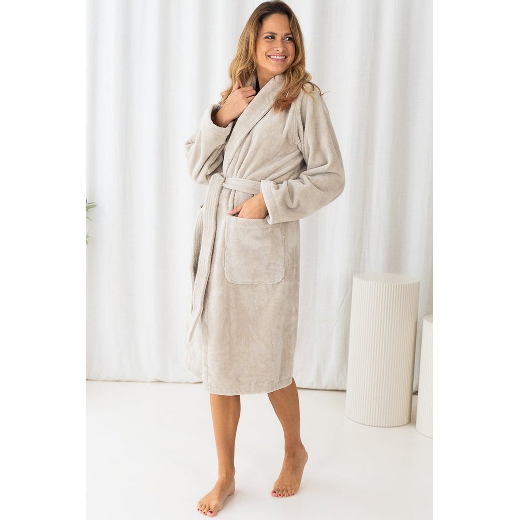 Teddy-Bademantel, beige, XS – Fleece- & Baumwollmischung