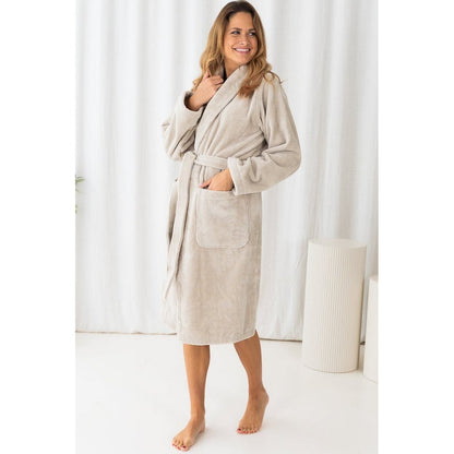 Teddy-Bademantel, beige, XS – Fleece- & Baumwollmischung