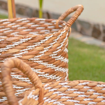 Round woven basket YALIMO L – Ø40×44 cm, striped pattern