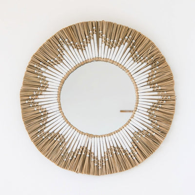 Seagrass round wall mirror 60 cm RANDU – cotton fringe