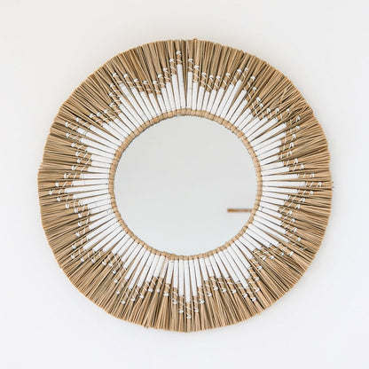 Seagrass round wall mirror 60 cm RANDU – cotton fringe