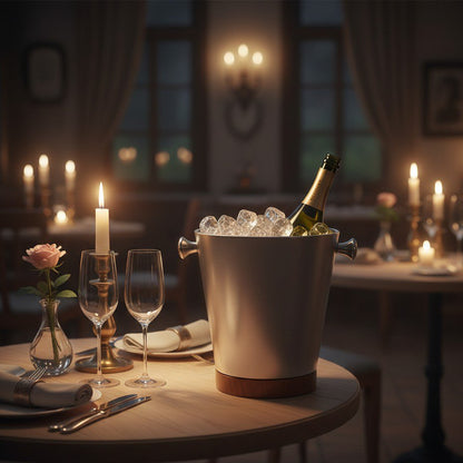 Champagnekøler i rustfrit stål og træ, sølv, 24,5 cm