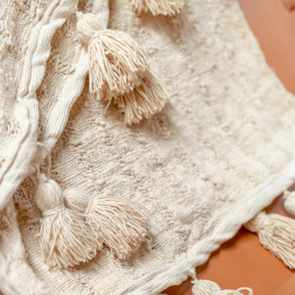 Handwoven cotton throw 110×200 cm - TENUN, beige