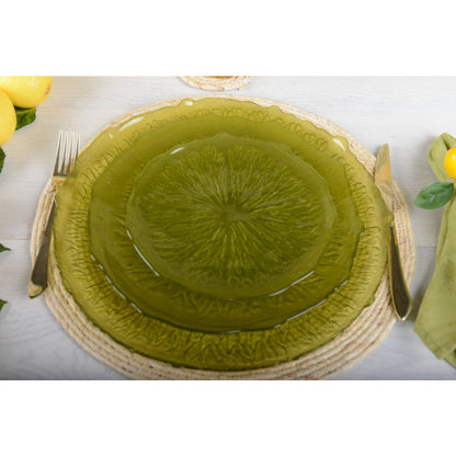 Glas middagstallerken, grøn - Lemon Zest