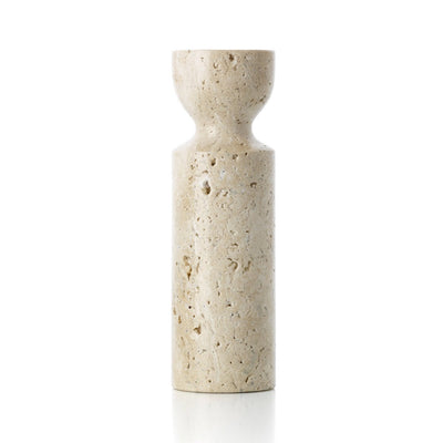 Travertin Sanduhr Kerzenhalter, beige medium - handgeschnitzt
