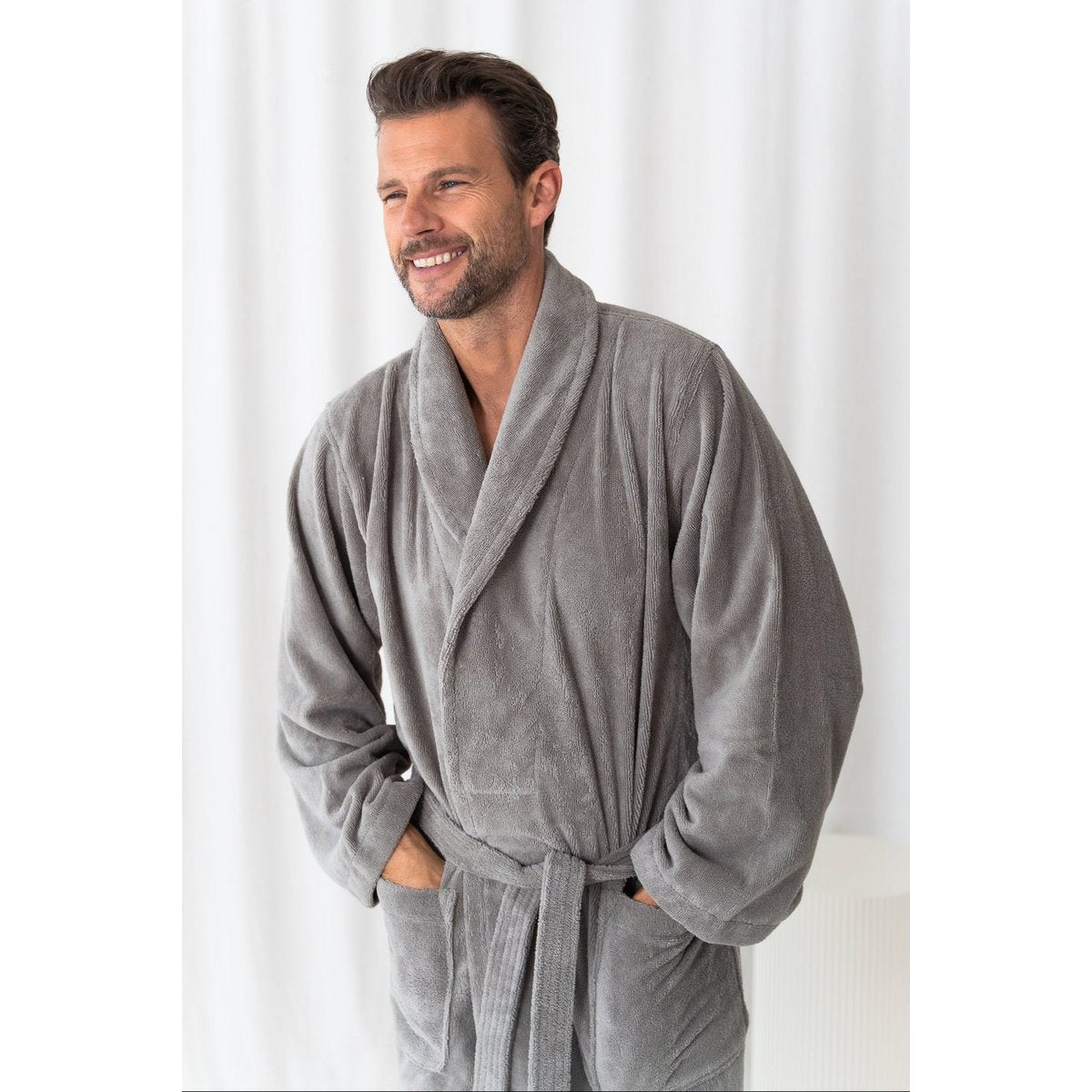 Teddy fleece bathrobe slate grey – size L