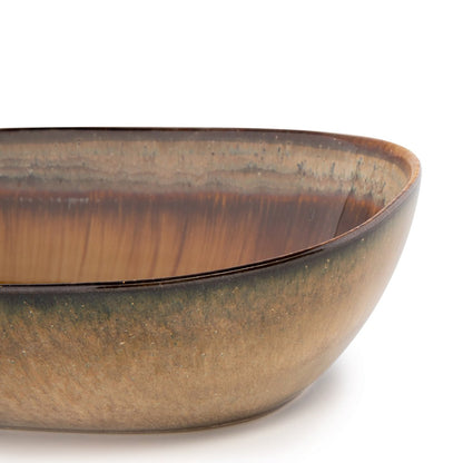 Stoneware oval bowl, amber-gold gradient – L