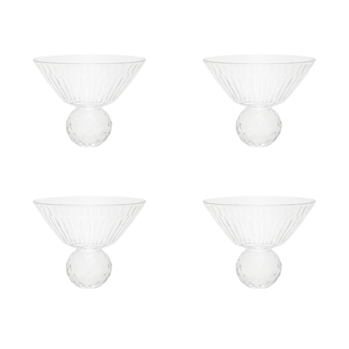 Glassdessertskåle med diamantfod, sæt med 4