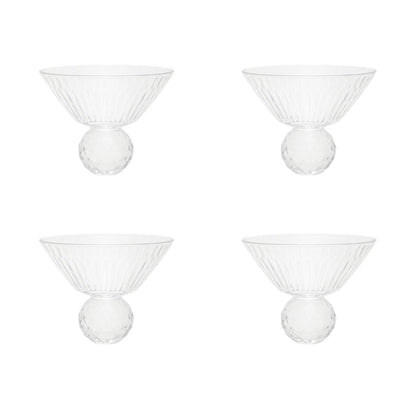 Glassdessertskåle med diamantfod, sæt med 4