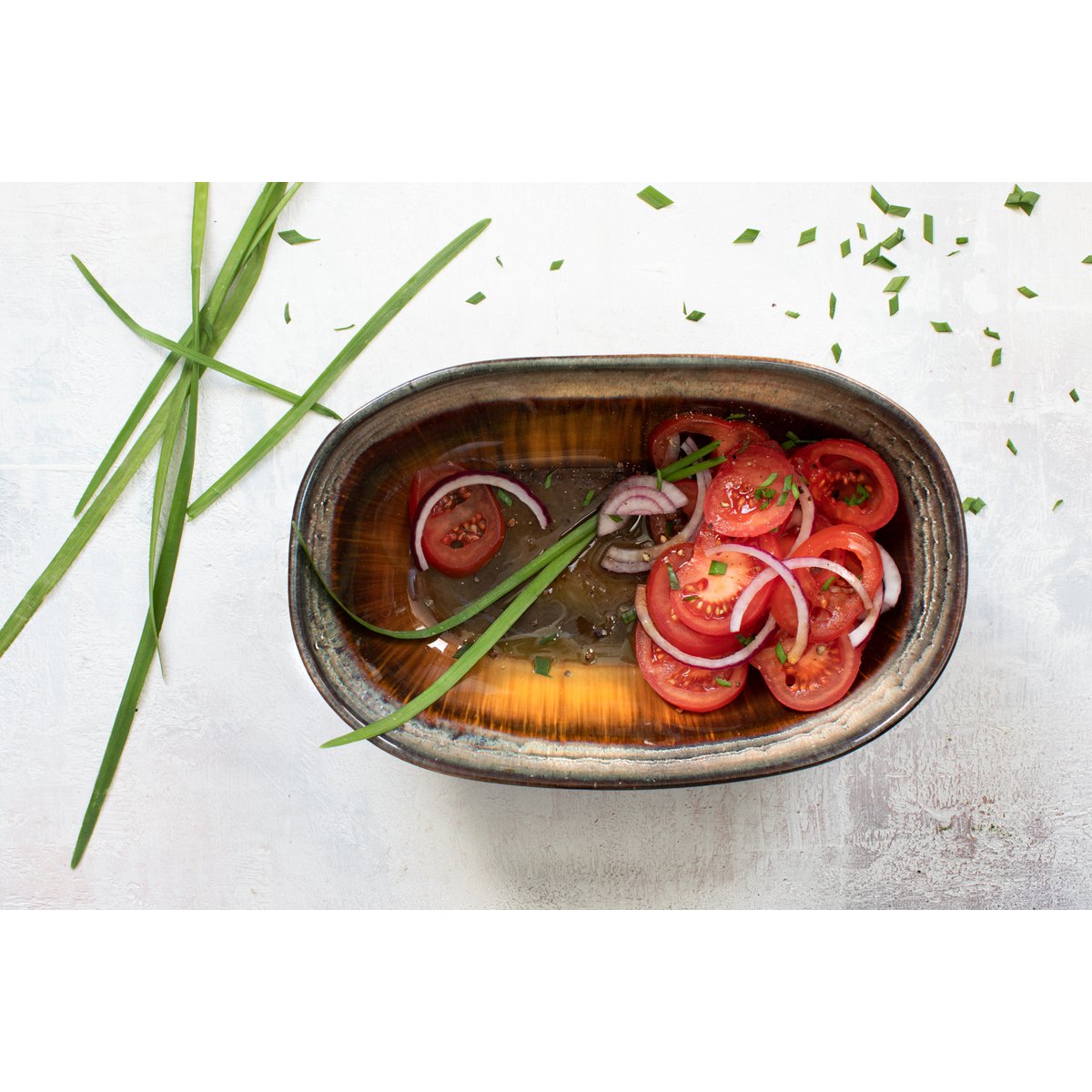Stoneware oval bowl, amber-gold gradient – L