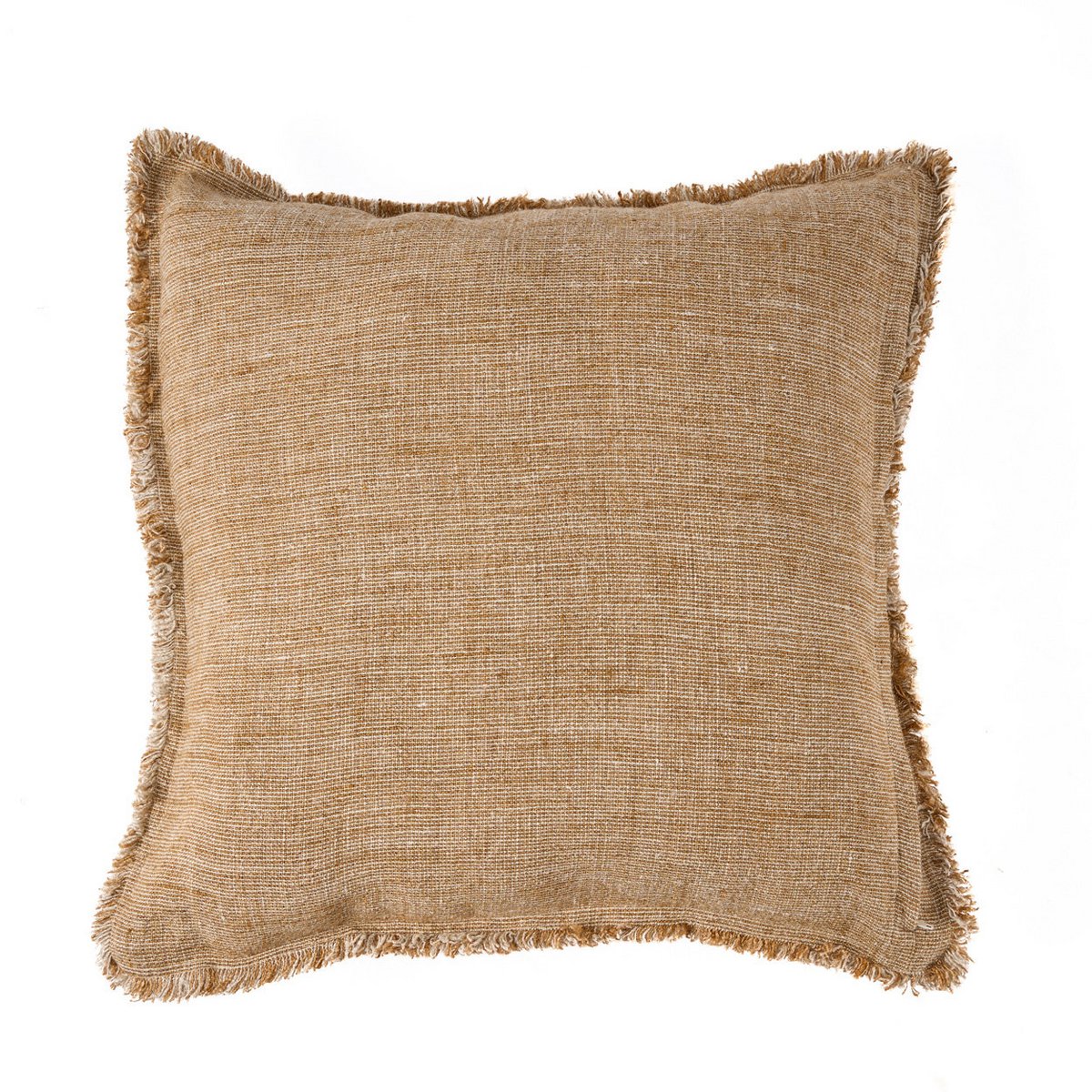 Leinenkissenbezug mit Fransen, Naturbraun - 50×50 cm