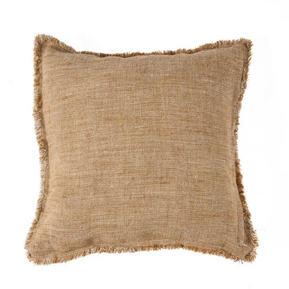 Leinenkissenbezug mit Fransen, Naturbraun - 50×50 cm