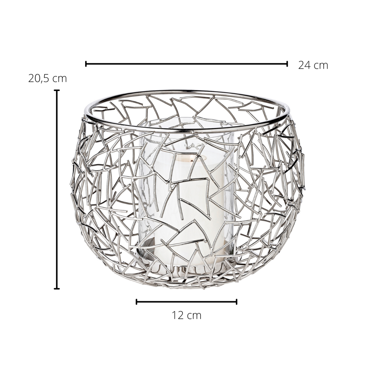 Milano lantern i rustfrit stål, 27 cm - forniklet