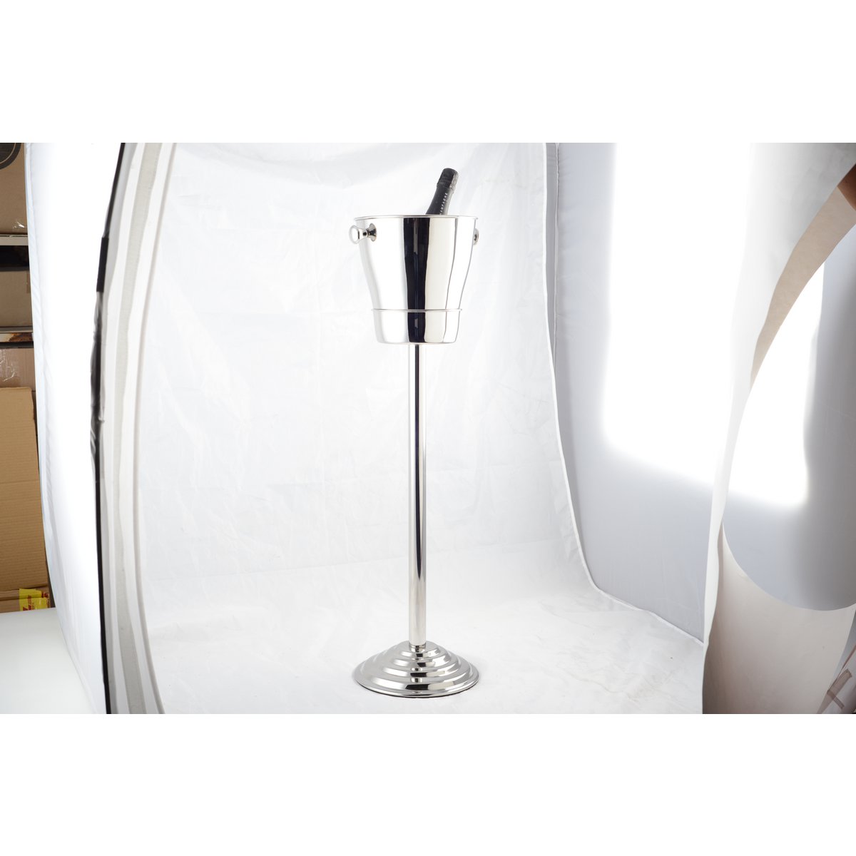 Steel champagne bucket on foot, 84cm tall