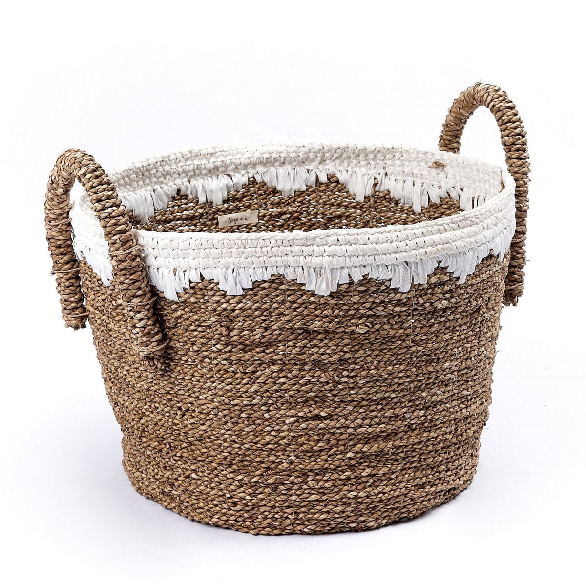 Rund søgræskurv WAIGEO M – 40 × 25 cm, hvid snordetalje