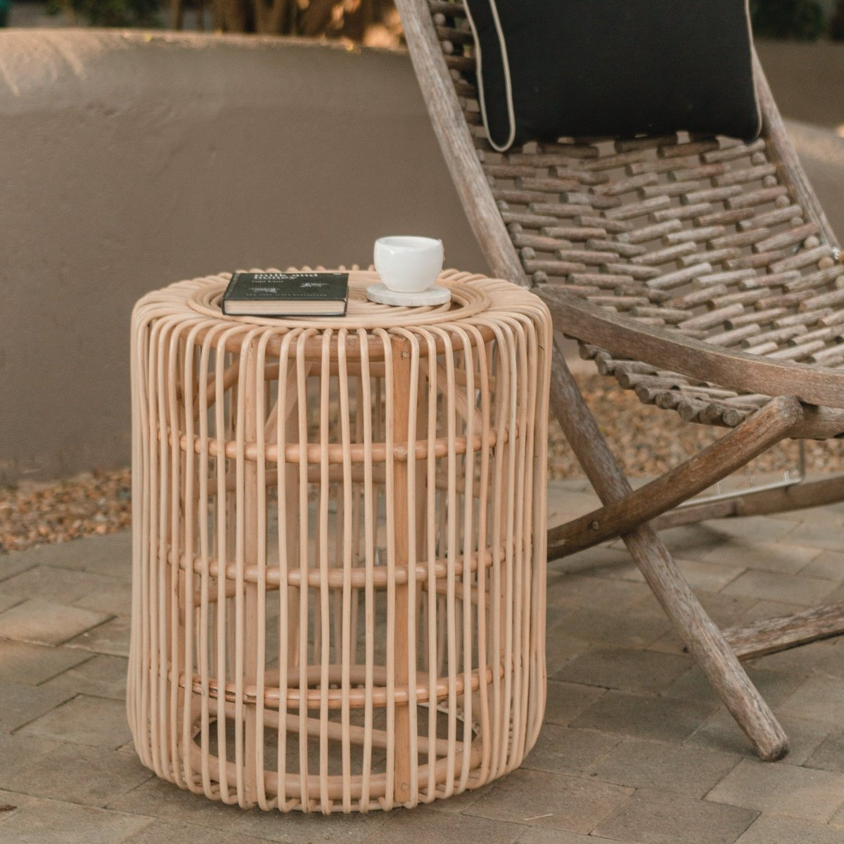 Rattan side table Alamaya beige - handcrafted in Indonesia