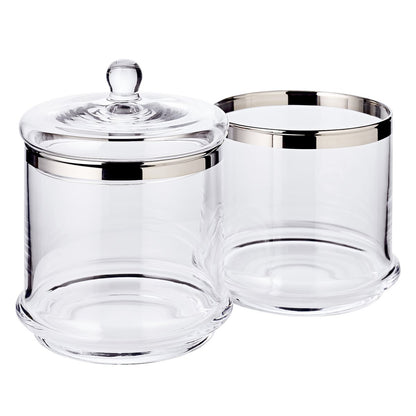 Handgeblasene Glasdose Lia, 29cm mit Deckel – Platinrand