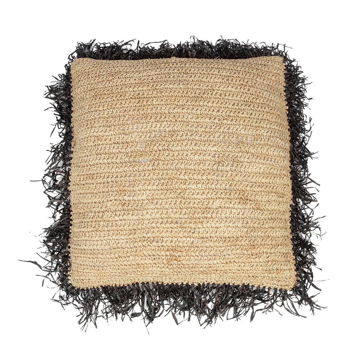 Kissenbezug aus Raffiabast 60×60 cm – natur schwarz, hergestellt in Indonesien