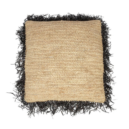 Kissenbezug aus Raffiabast 60×60 cm – natur schwarz, hergestellt in Indonesien