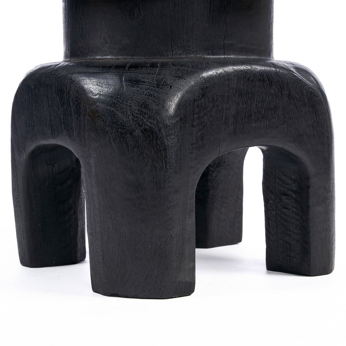 Black wood stool, 40 cm - carved form