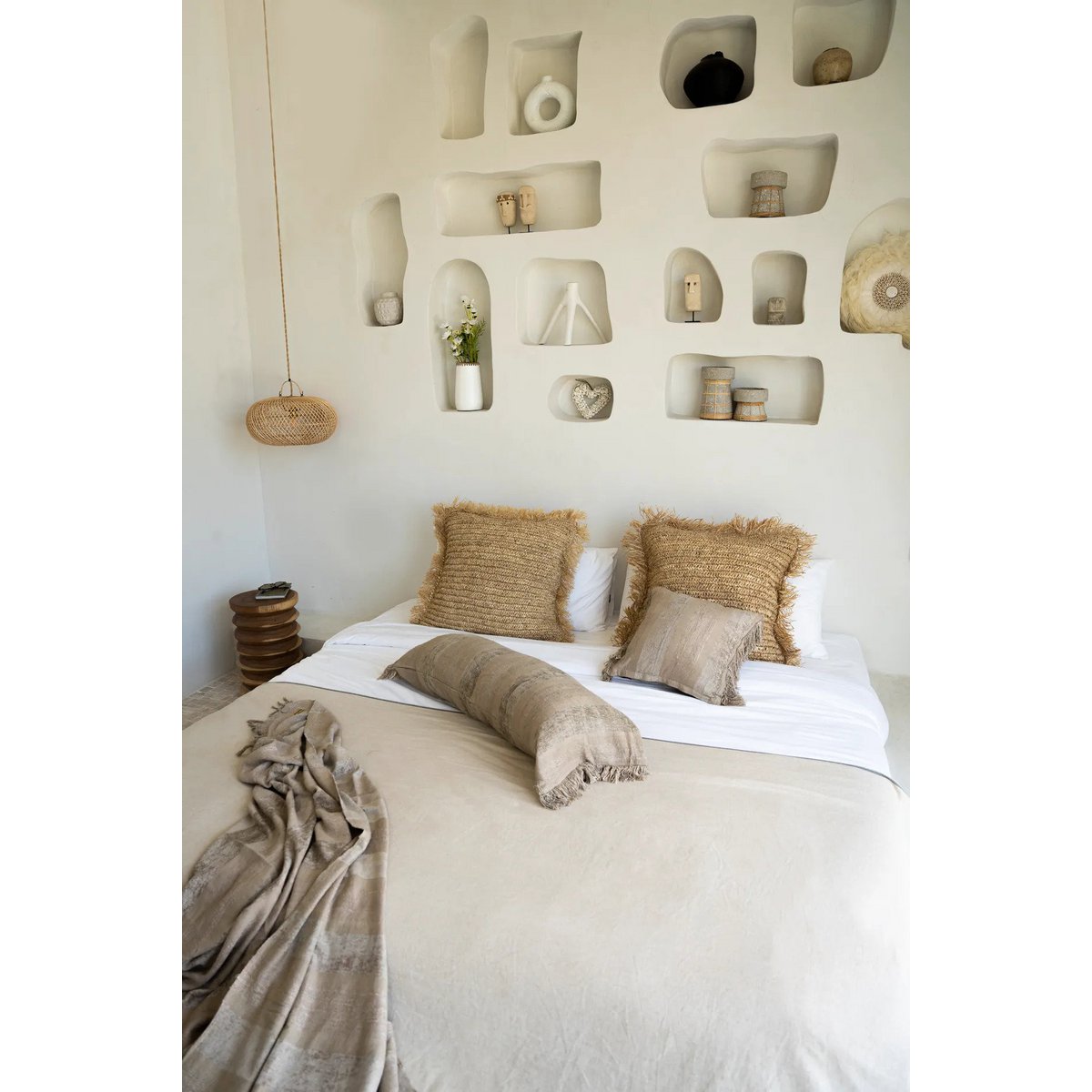 Kissenbezug aus Raffia 60×60 – handgewebt, naturbraun
