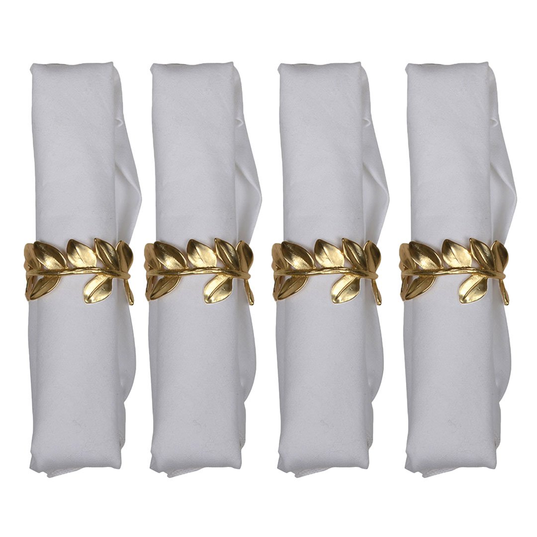 Gold napkin rings, set of 4 - metal leaf design