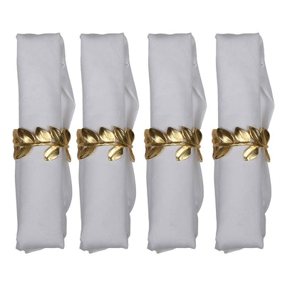 Gold napkin rings, set of 4 - metal leaf design