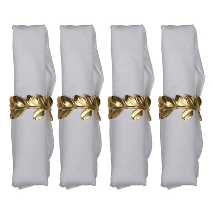 Gold napkin rings, set of 4 - metal leaf design