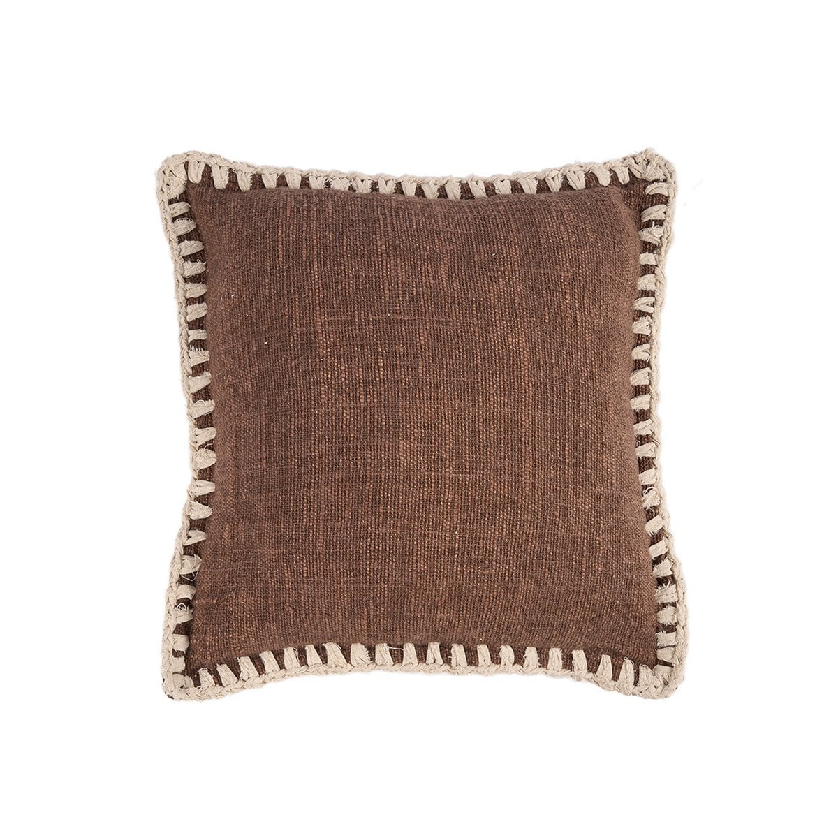Pudebetræk i bomuld 50×50 cm – brun og hvid, Indonesien