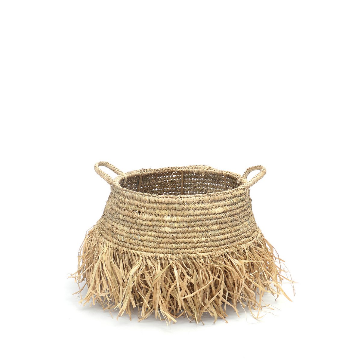 Raffiakurv med frynser - Mellem, beige, 36 cm