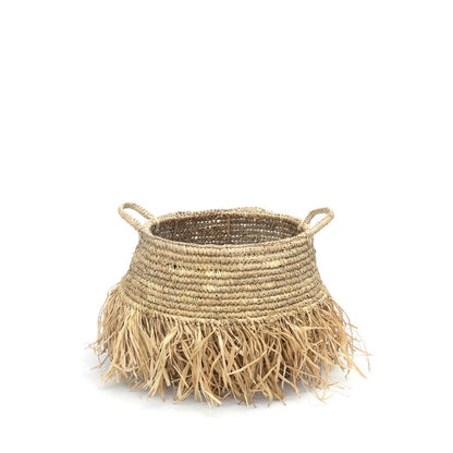 Raffiakurv med frynser - Mellem, beige, 36 cm