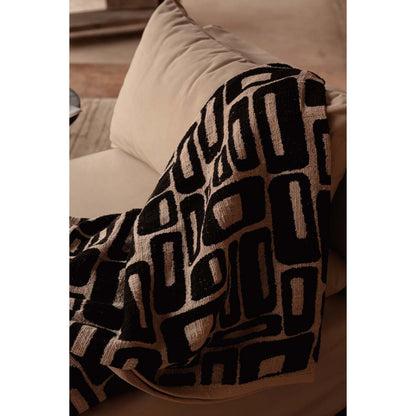 Cotton bed throw, 240×128 cm - Aztec natural black